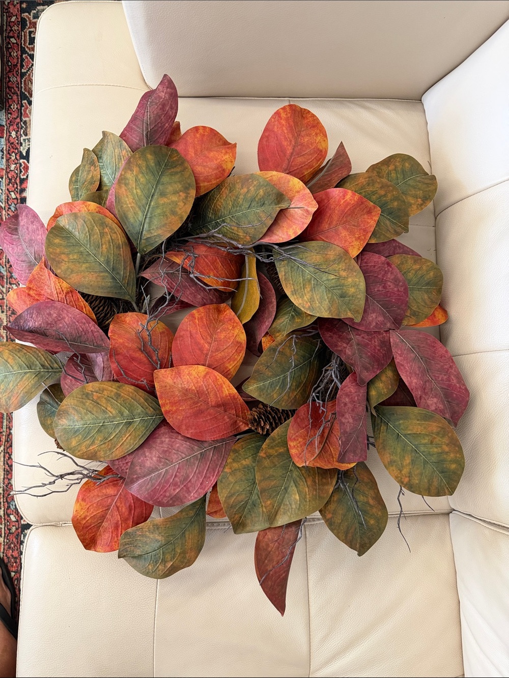 Autumn Magnolia Leaf Wreath in Rust & Green